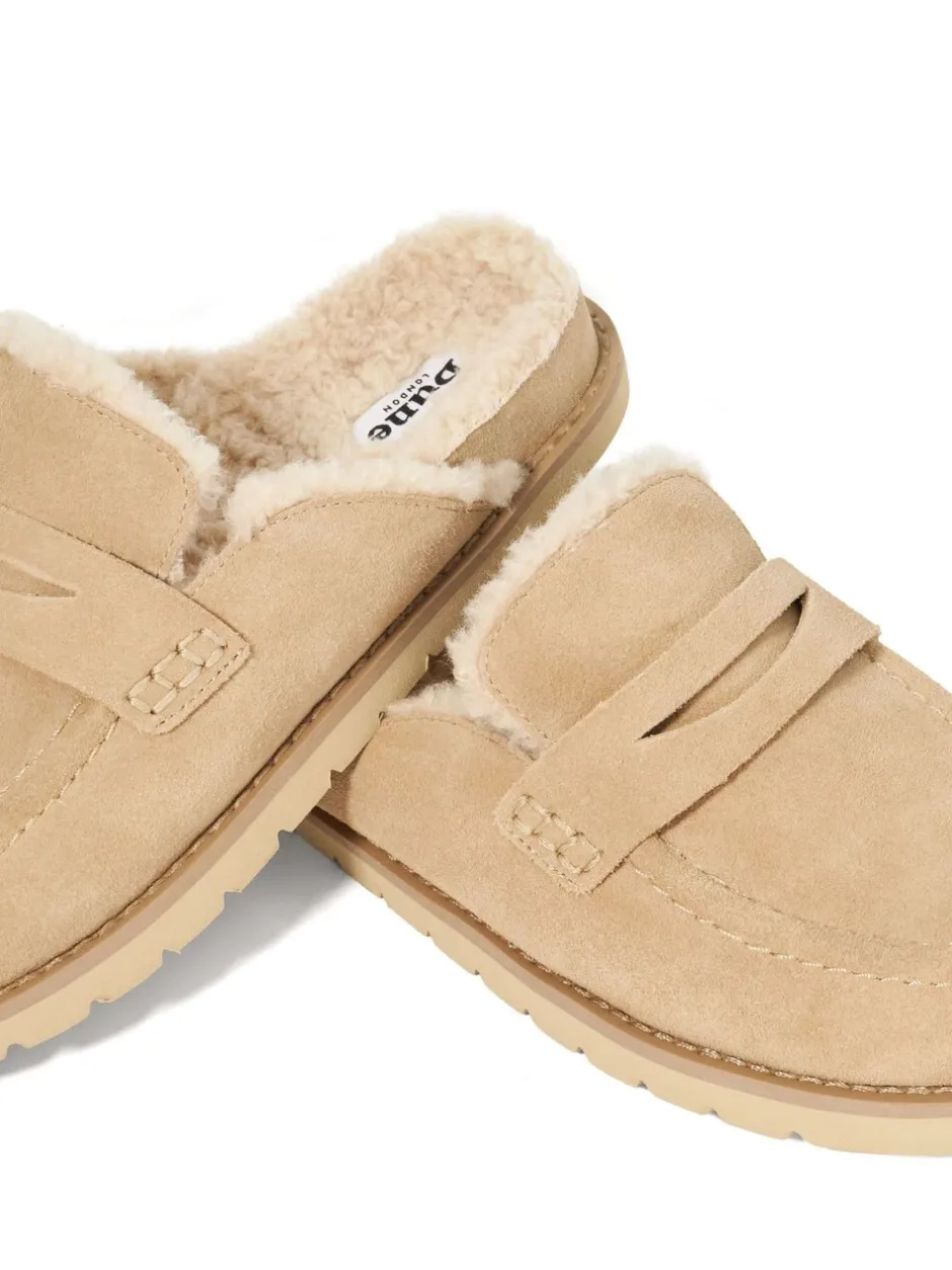Lage Schoenen|Dune London - Goldy Lined Backless Loafers Zand