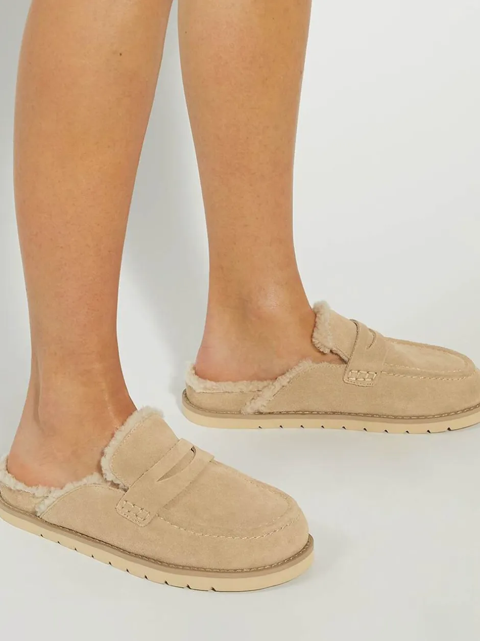 Lage Schoenen|Dune London - Goldy Lined Backless Loafers Zand