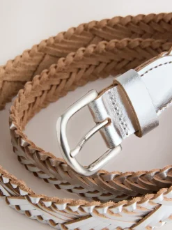 Ceintuurs*Next - Hand Plaited Leather Belt Zilver