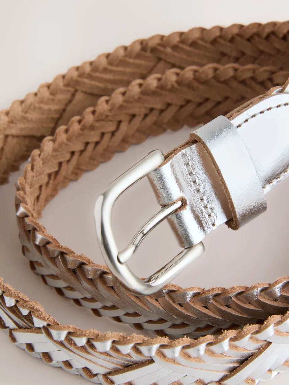Ceintuurs*Next - Hand Plaited Leather Belt Zilver