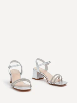 Schoenen Met Hakken*Linzi - Bunty sandals met blokhak en diamanté bandjes Zilver