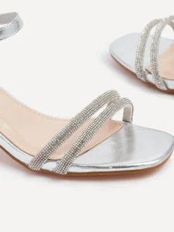 Schoenen Met Hakken*Linzi - Bunty sandals met blokhak en diamanté bandjes Zilver