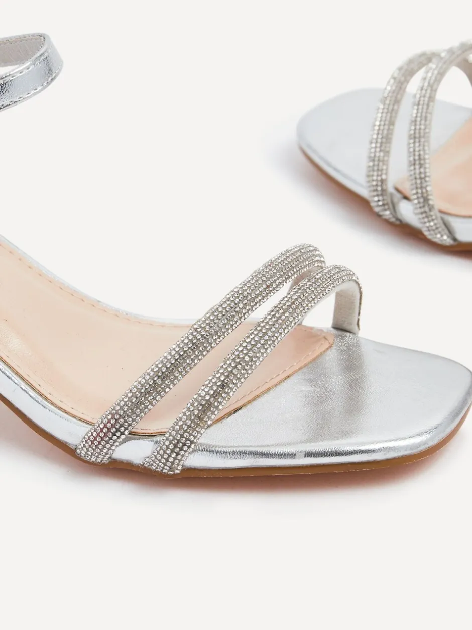 Schoenen Met Hakken*Linzi - Bunty sandals met blokhak en diamanté bandjes Zilver