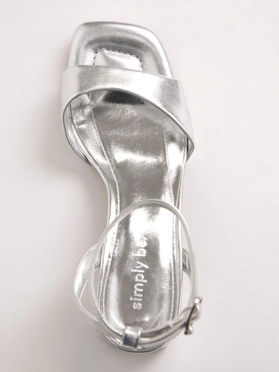 Ruimvallend En Extraruimvallend|Schoenen Met Hakken*Simply Be - Barely There on Low Block Heels in Extra Wide Fit Zilver