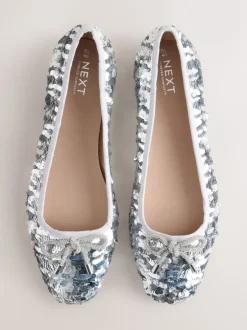 Ruimvallend En Extraruimvallend|Lage Schoenen|Next Zilveren lovertjes - Ballerina's met ronde neus