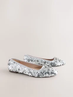 Ruimvallend En Extraruimvallend|Lage Schoenen|Next Zilveren lovertjes - Ballerina's met ronde neus