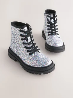 Boots|Next Zilverglitter - Warmgevoerde enkellaarzen met veters