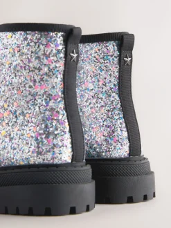 Boots|Next Zilverglitter - Warmgevoerde enkellaarzen met veters