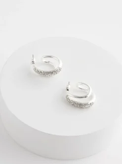 Sieraden*Next - Dubbele grote oorringen met glitter Zilverkleurig