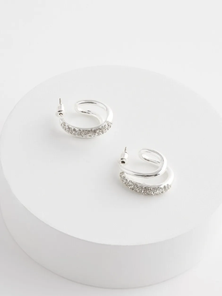 Sieraden*Next - Dubbele grote oorringen met glitter Zilverkleurig