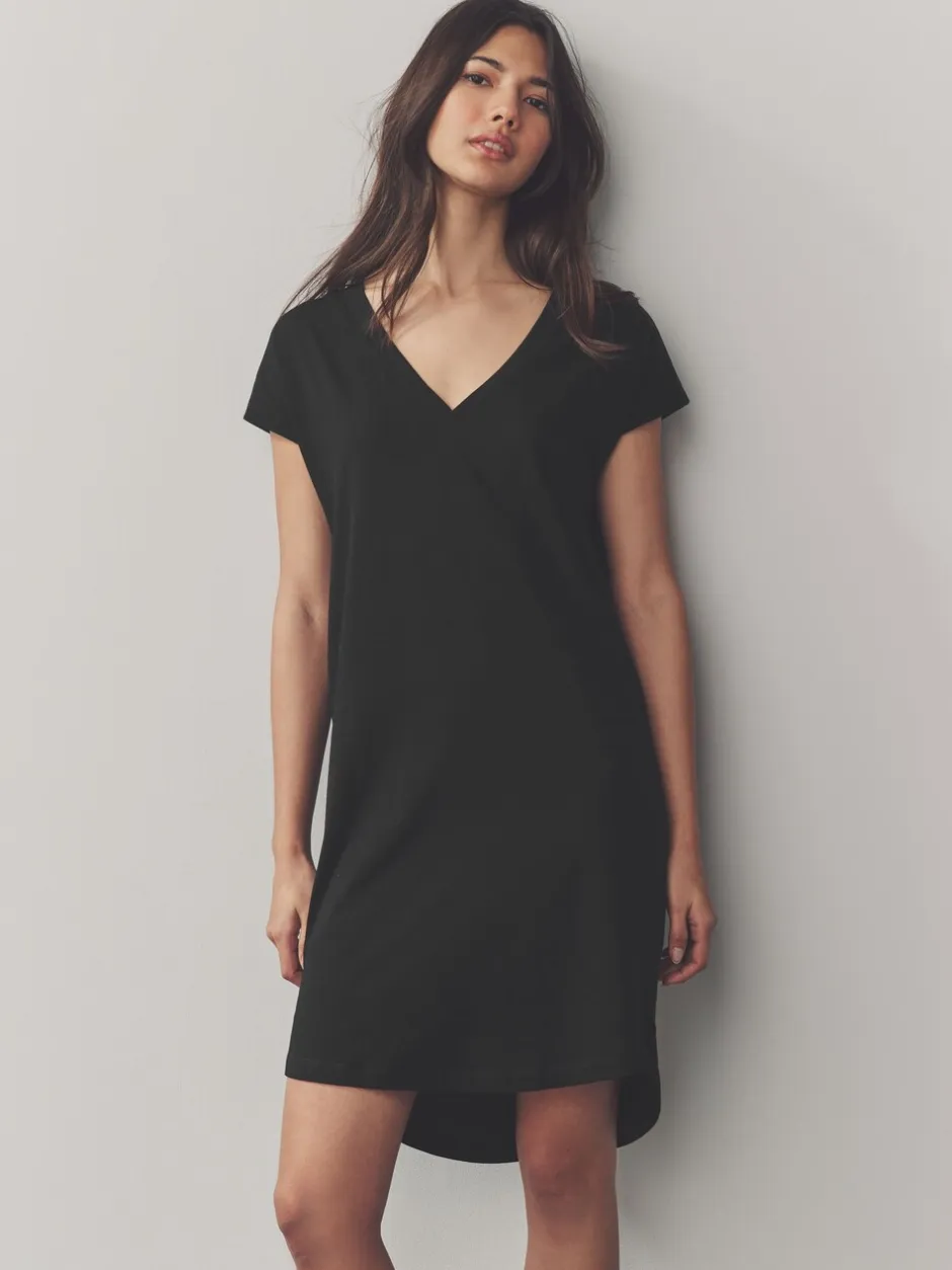 Jurken|Next - 100% katoenen mini-jurk met V-hals en kapmouwtjes Zwart