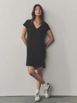 Jurken|Next - 100% katoenen mini-jurk met V-hals en kapmouwtjes Zwart