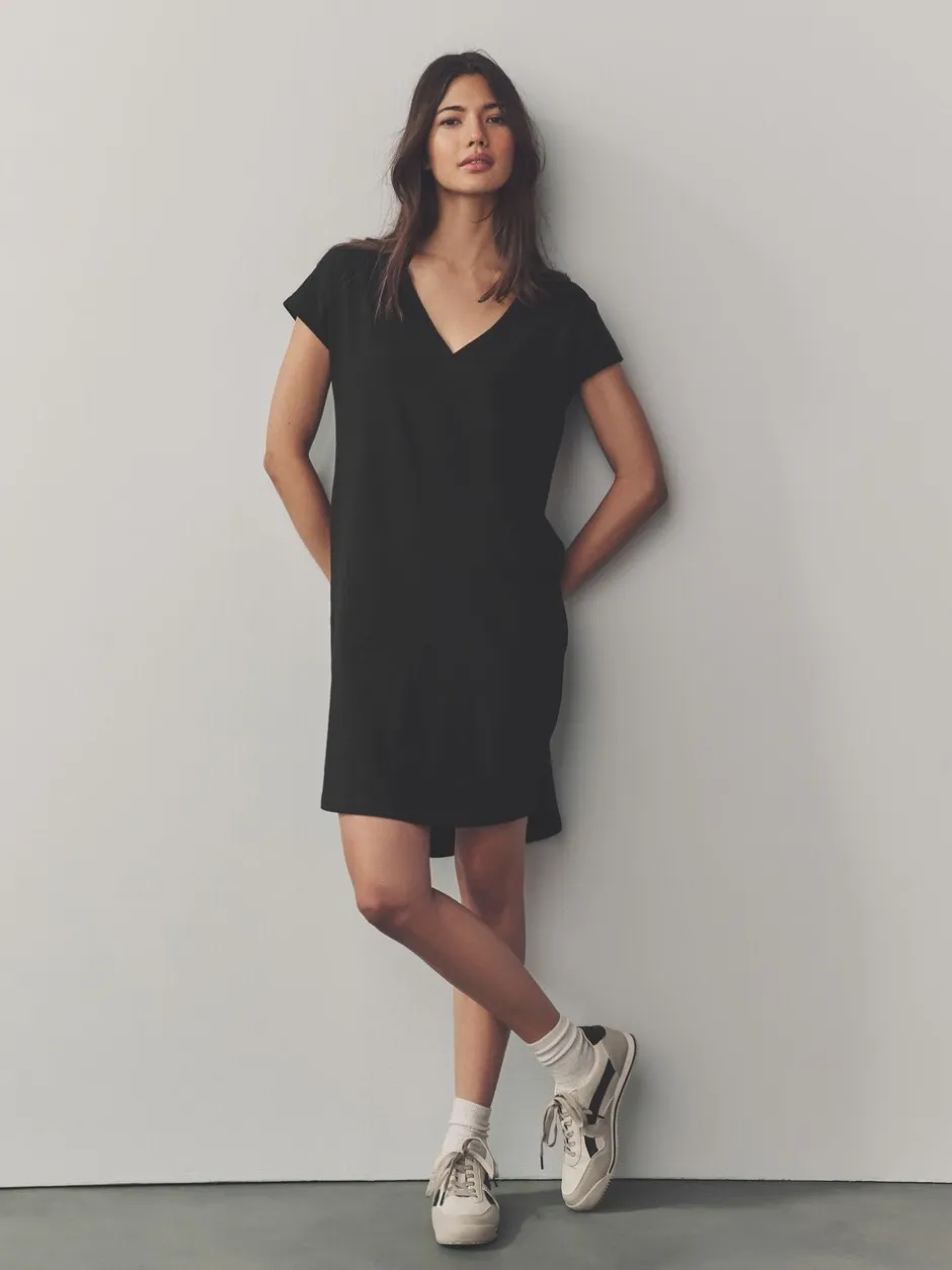 Jurken|Next - 100% katoenen mini-jurk met V-hals en kapmouwtjes Zwart