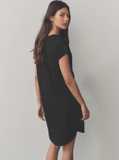 Jurken|Next - 100% katoenen mini-jurk met V-hals en kapmouwtjes Zwart