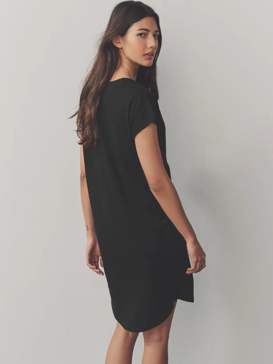 Jurken|Next - 100% katoenen mini-jurk met V-hals en kapmouwtjes Zwart