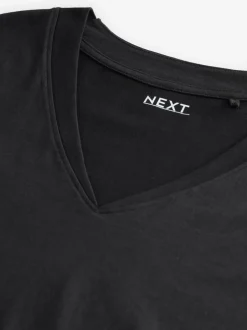 Jurken|Next - 100% katoenen mini-jurk met V-hals en kapmouwtjes Zwart