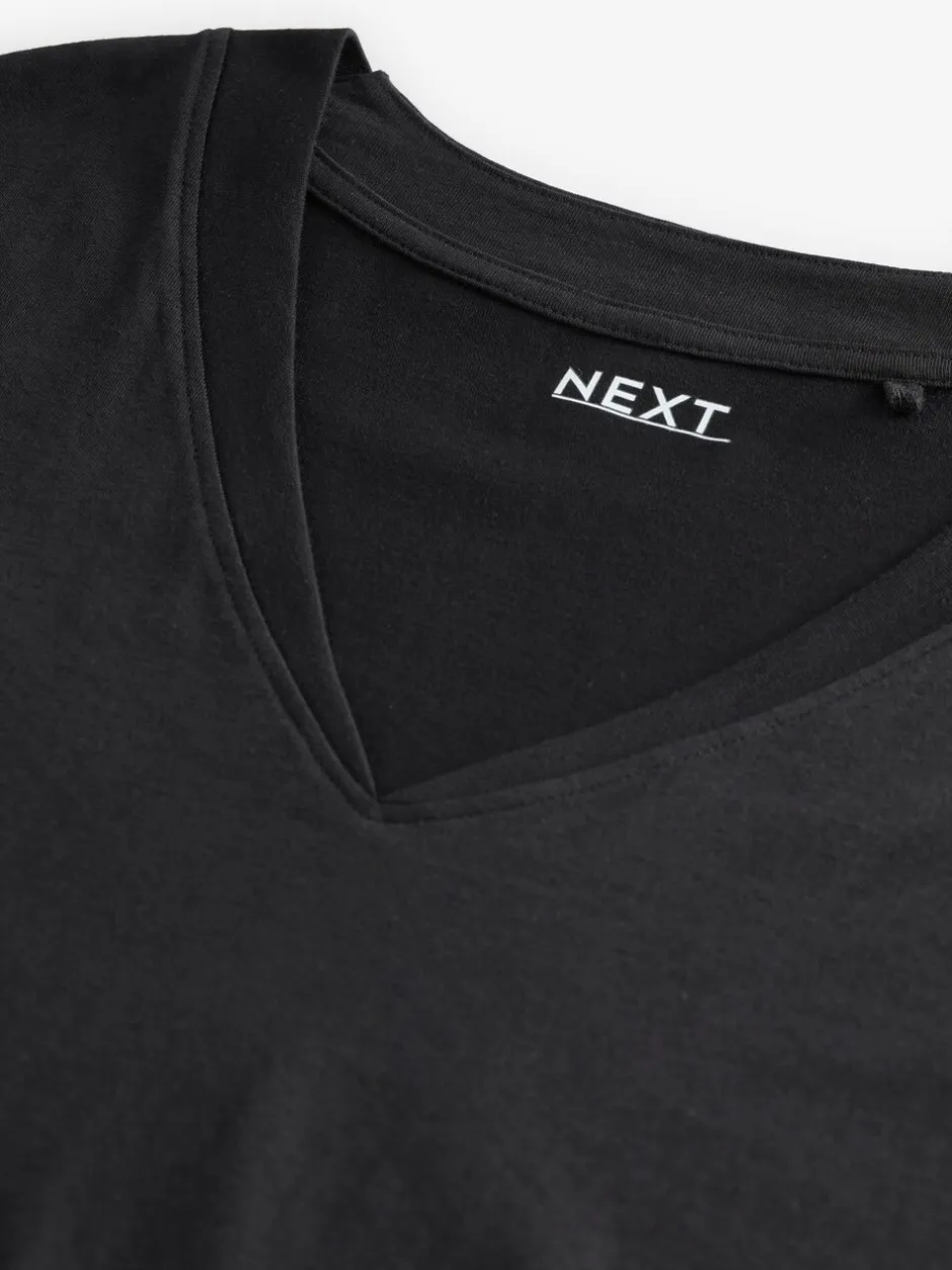 Jurken|Next - 100% katoenen mini-jurk met V-hals en kapmouwtjes Zwart