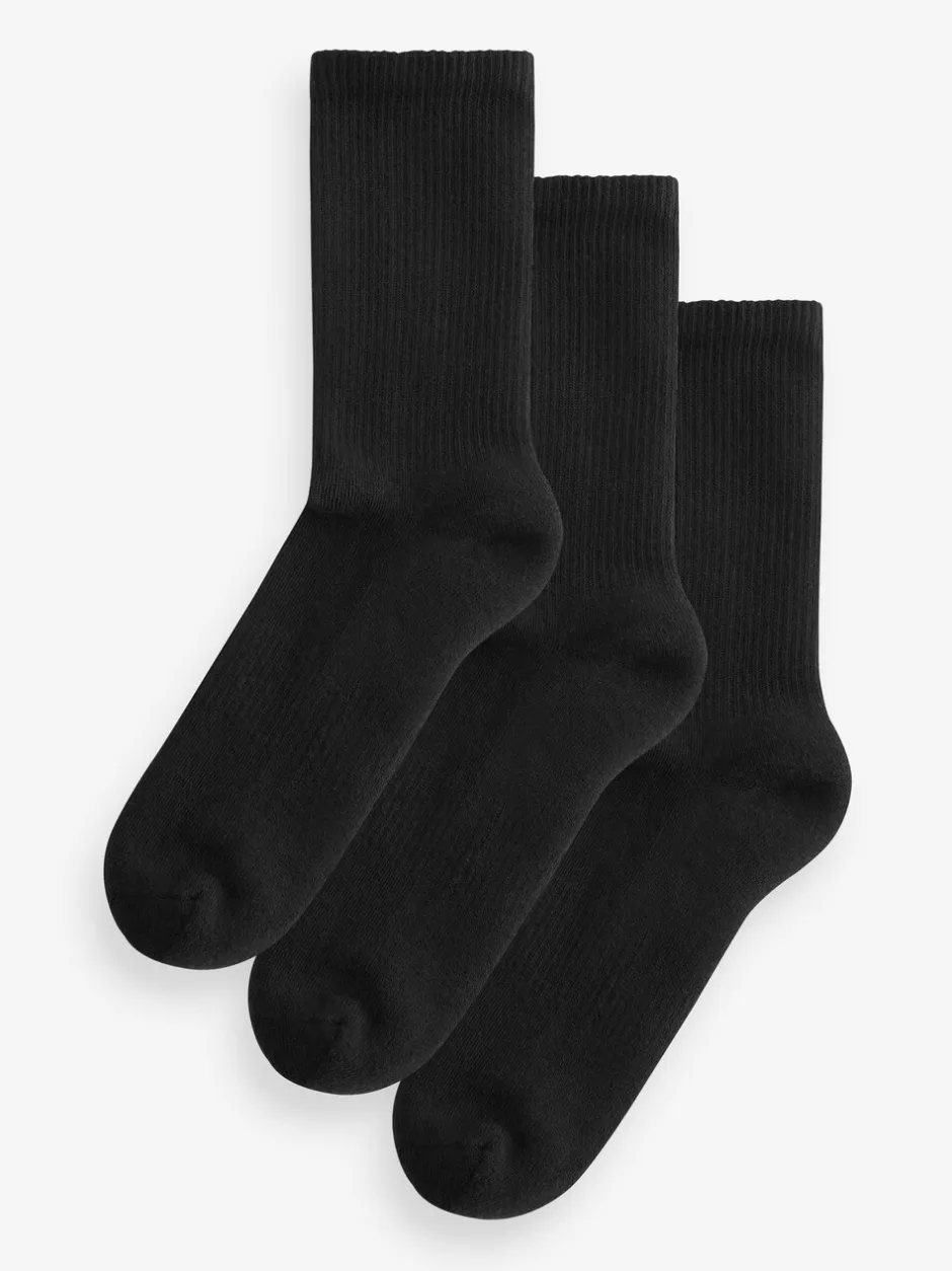 Sokken En Panty's|Sportkleding*Next Zwart - 3 Paar geribbelde enkelsokken met verzachte onderkant en voetholteondersteuning