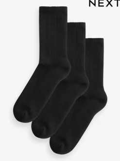 Sokken En Panty's|Sportkleding*Next Zwart - 3 Paar geribbelde enkelsokken met verzachte onderkant en voetholteondersteuning