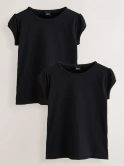 Schoolkleding|T-Shirts*Next Zwart - 2 -pack T-shirts met pofmouwen (3-16jaar)