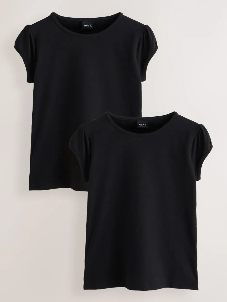 Schoolkleding|T-Shirts*Next Zwart - 2 -pack T-shirts met pofmouwen (3-16jaar)