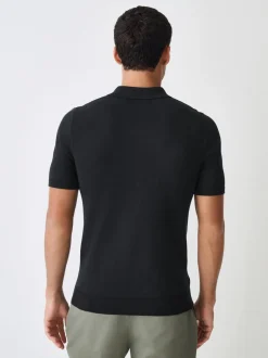 Gebreide Kleding|Poloshirts*Next - Aansluitend - Gebreid poloshirt met hoog katoengehalte en korte mouwen Zwart