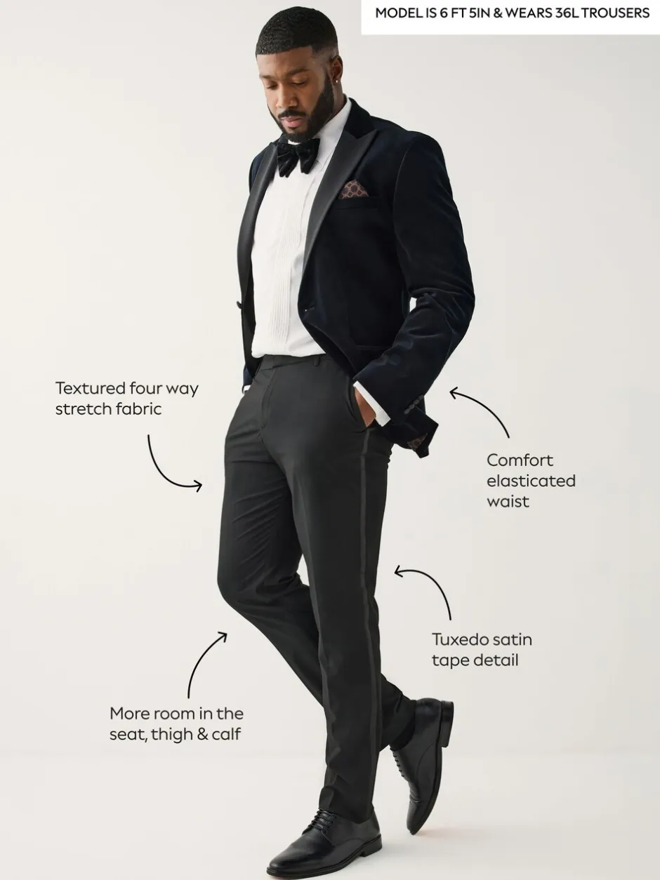Smokings En Feestkleding*Next Zwart - Aansluitend - Motionflex Textured Tuxedo Trousers With Side Tape