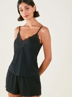 Pyjama's|Loungewear*Accessorize - - Korte pyjama met kanten randje Zwart