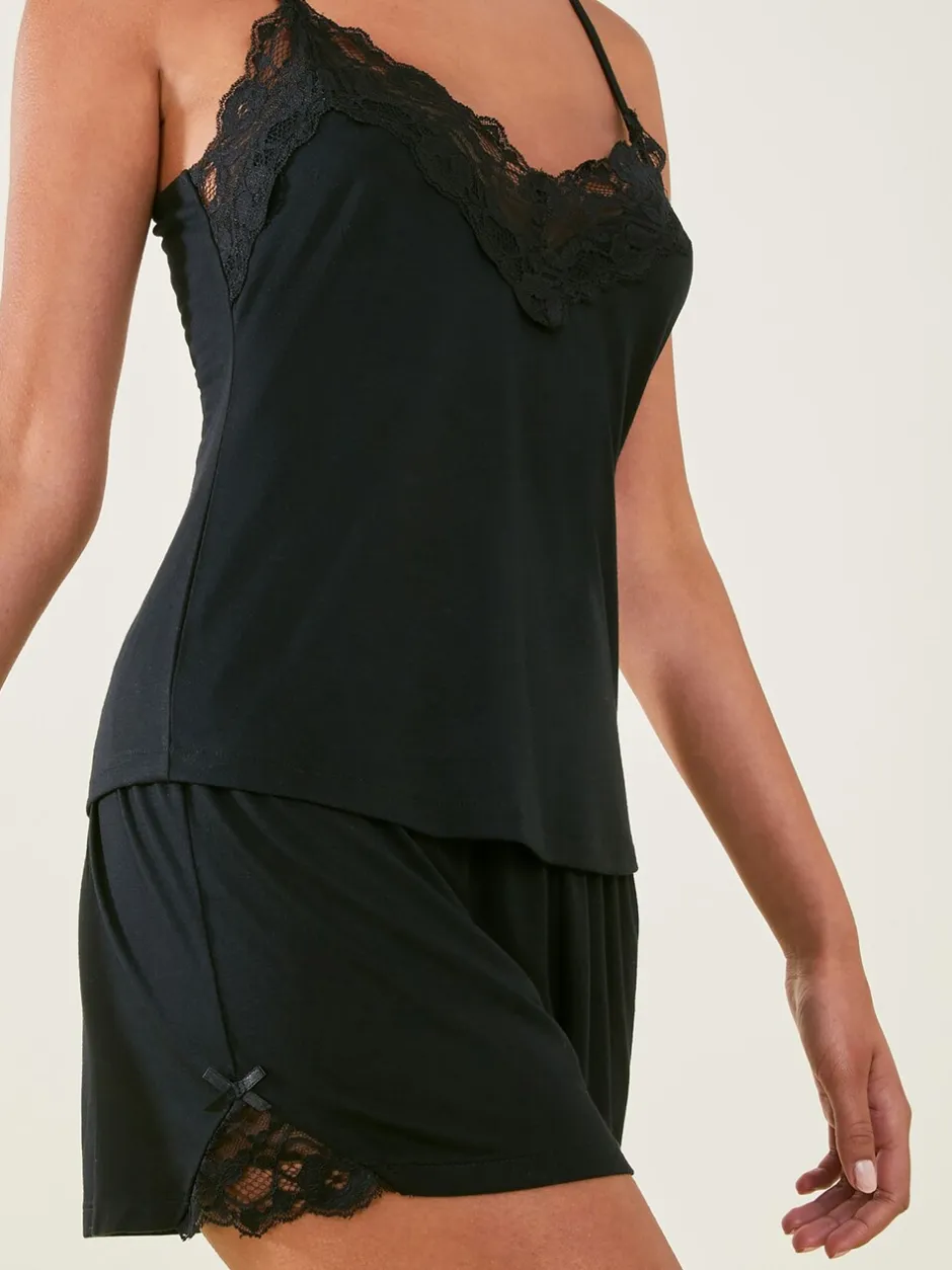 Pyjama's|Loungewear*Accessorize - - Korte pyjama met kanten randje Zwart