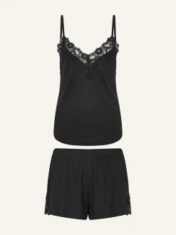Pyjama's|Loungewear*Accessorize - - Korte pyjama met kanten randje Zwart
