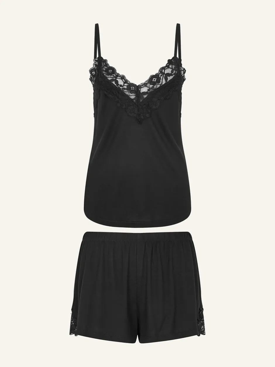 Pyjama's|Loungewear*Accessorize - - Korte pyjama met kanten randje Zwart