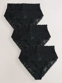 Onderbroeken|Next - All Over Lace Knickers 3 Pack Zwart