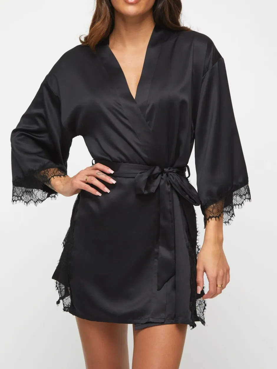 Badjassen|Ann Summers - Cherryann satijnen kimono Zwart