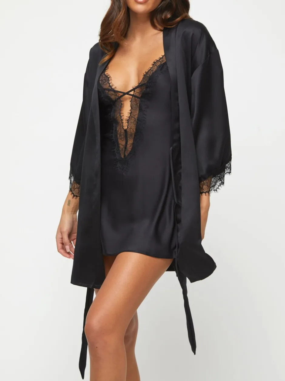 Badjassen|Ann Summers - Cherryann satijnen kimono Zwart