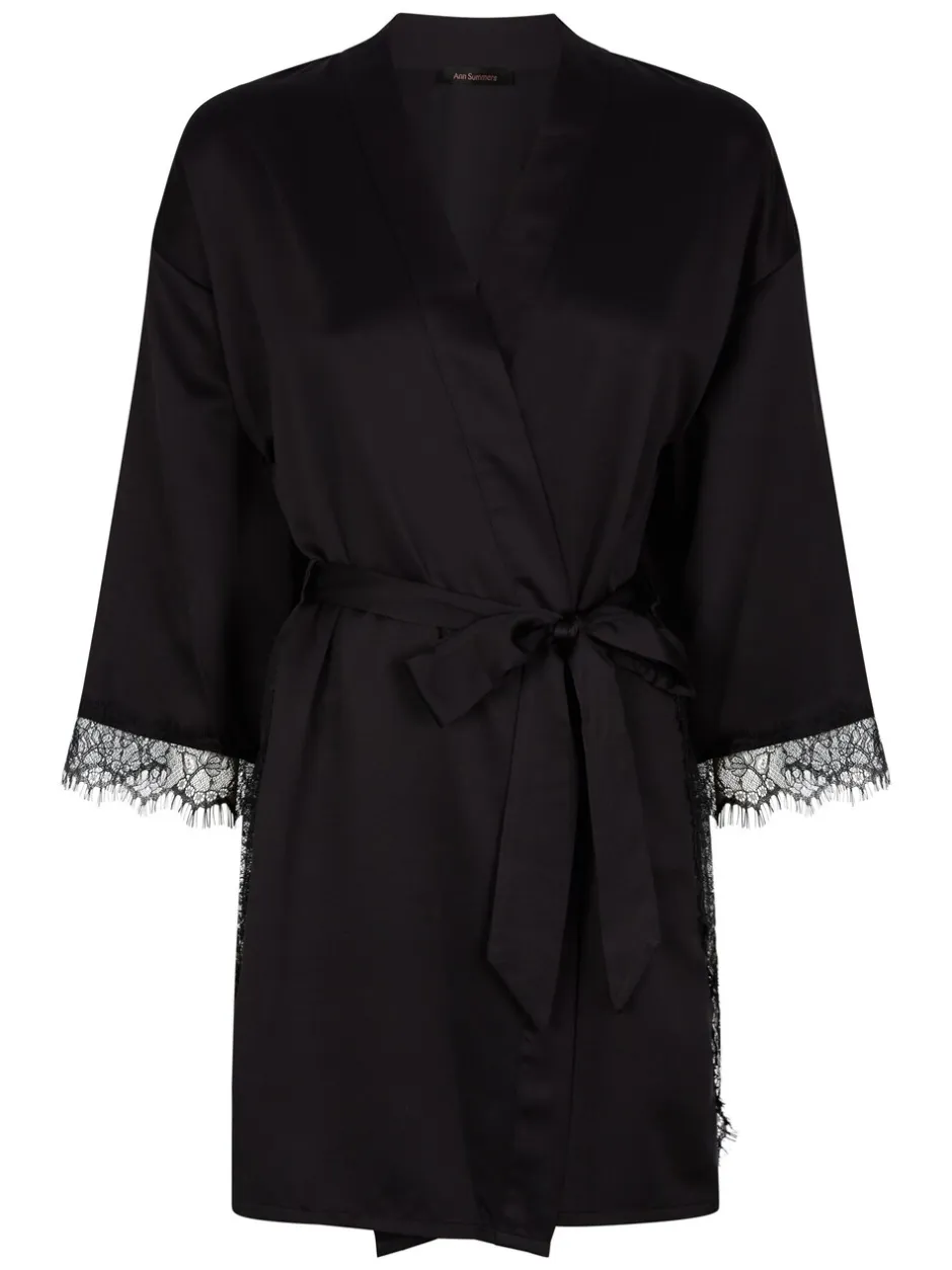 Badjassen|Ann Summers - Cherryann satijnen kimono Zwart