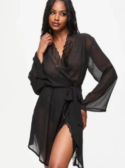 Badjassen|Ann Summers Zwart - The Promising Chiffon Robe