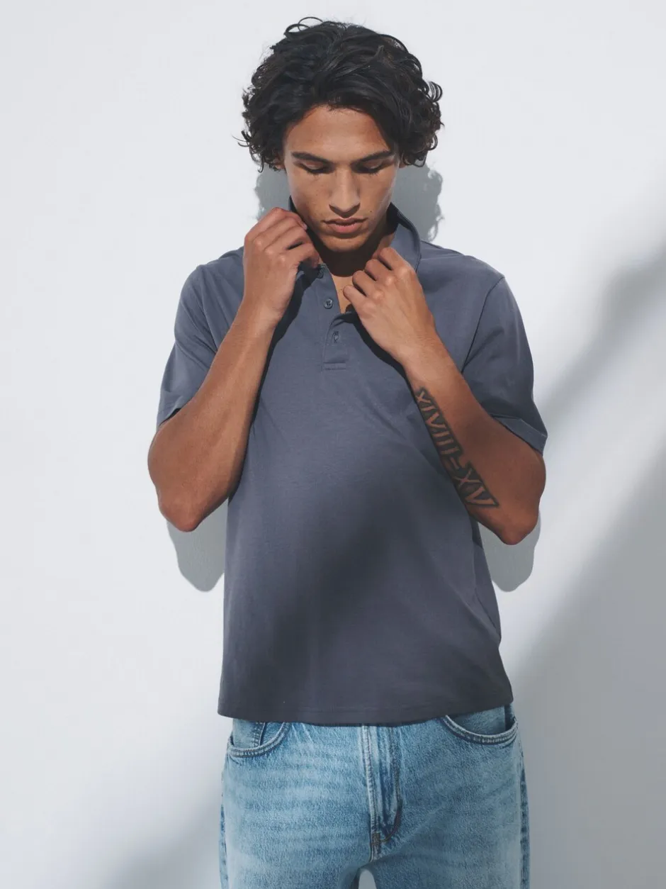 Poloshirts*The Set - 3 Pack Short Sleeve Cotton Jersey Polo Shirts Zwart / antraciet / gemêleerd grijs