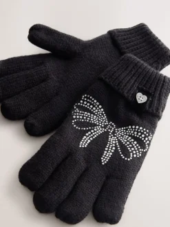 Mutsen, Handschoenen En Sjaals*Baker by Ted Baker - - Set van gebreide muts met strik, pompon en handschoenen met siersteentjes voor meisjes Zwart