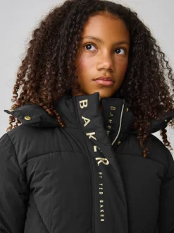 Schoolkleding|Jassen En Jacks|Baker by Ted Baker - meisjes regenbestendige gewatteerde lange jas Zwart