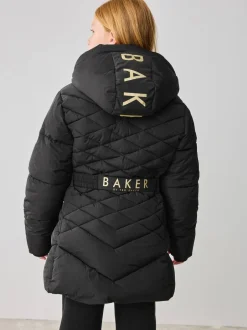 Jassen En Jacks|Schoolkleding|Baker by Ted Baker - - Regenbestendige halfzware gevoerde jas met ceintuur Zwart