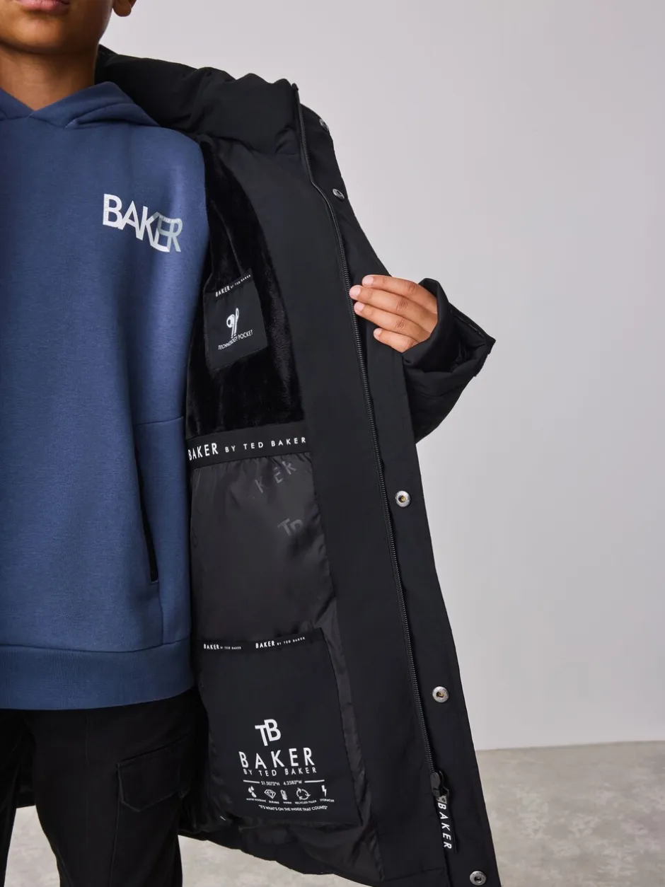 Schoolkleding|Jassen En Jacks|Baker by Ted Baker - regenbestendige gewateerde lange jas Zwart
