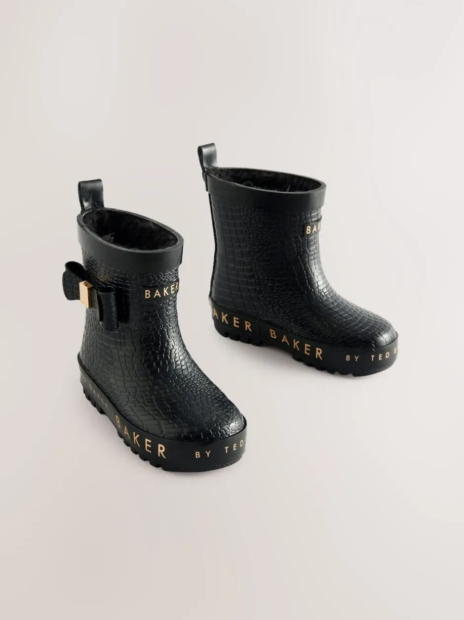 Laarzen*Baker by Ted Baker - Girls Faux Fur Lined Welly Boots with Bow Zwart