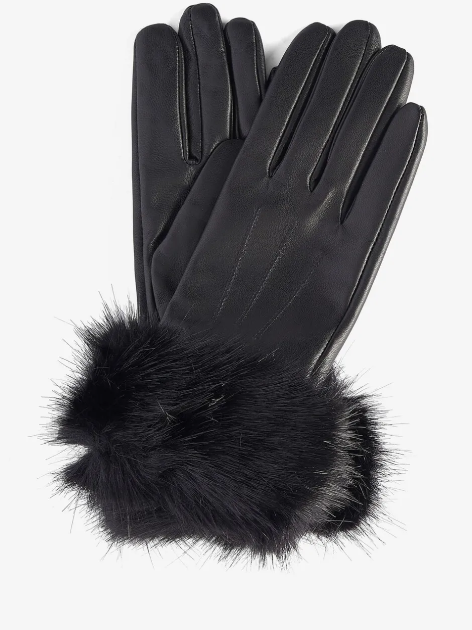 Mutsen, Handschoenen En Sjaals*Barbour - ® - Leren handschoenen met imitatiebontrand Zwart