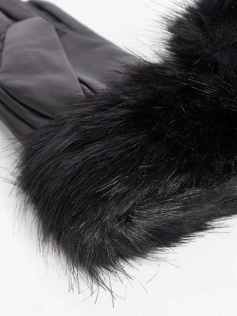Mutsen, Handschoenen En Sjaals*Barbour - ® - Leren handschoenen met imitatiebontrand Zwart
