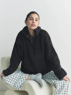 Hoody's En Sweatshirts*Next Zwart - Borg fleece met korte rits
