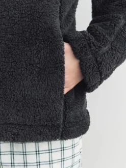 Hoody's En Sweatshirts*Next Zwart - Borg fleece met korte rits