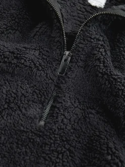 Hoody's En Sweatshirts*Next Zwart - Borg fleece met korte rits