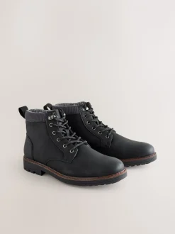 Boots*Next - Borg gevoerde laarzen met koordafwerking Zwart