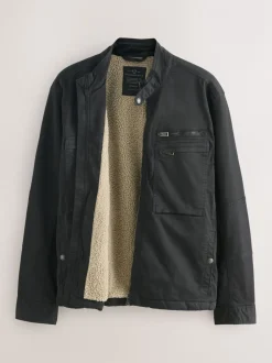 Jassen En Jacks|Next - Borg Lined Zip Through Funnel Jacket Zwart