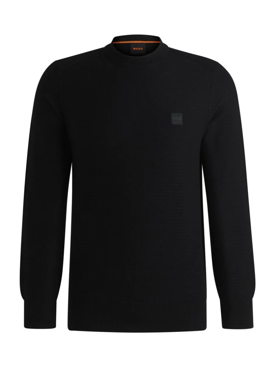 Gebreide Kleding|BOSS Zwart - Anion Regular Fit gebreide trui van kasjmierblend met logopatch